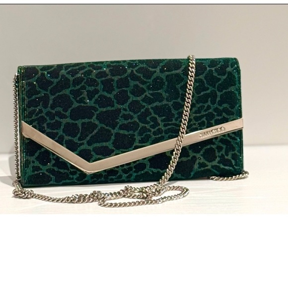 Jimmy Choo Emmie Metallic Glitter Hologram Camo Zebra Jacquard Print Clutch NEW - Picture 2 of 16
